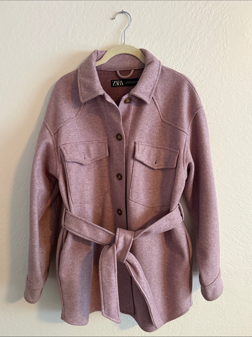 ZARA Dusty Mauve Belted Shirt Jacket